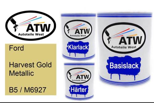 Ford, Harvest Gold Metallic, B5 / M6927: 1L Lackdose + 1L Klarlack + 500ml Härter - Set, von ATW Autoteile West.